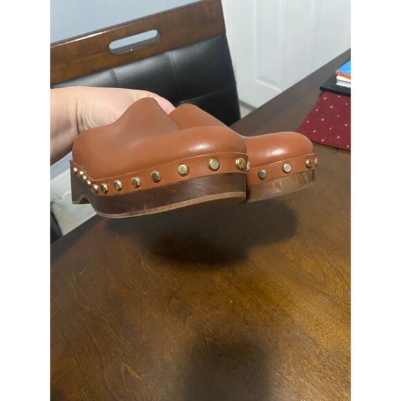 Uterque Brown Leather Clogs Slip On Shoes Sz 38 / 7.5 Boho - Picture 3 of 9